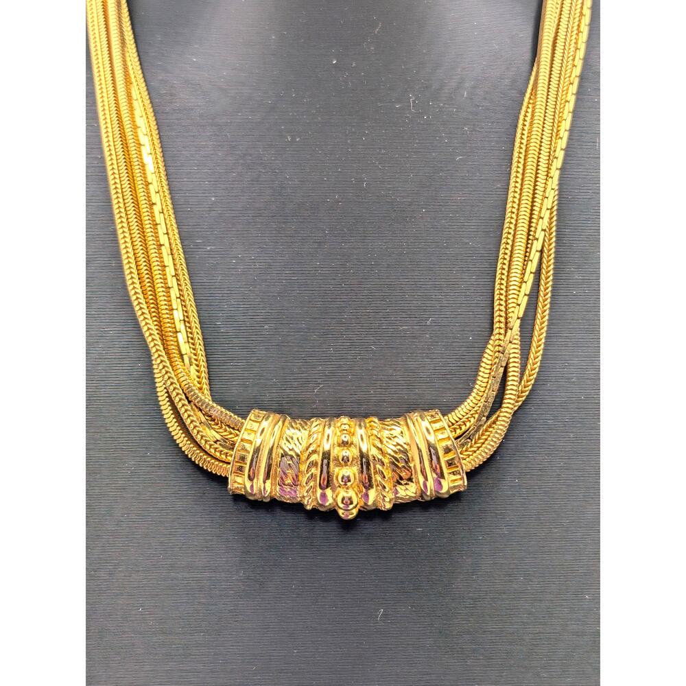 MONET Vintage Gold Tone Multi Strand Snake Herringbone Chain Necklace Signed 14